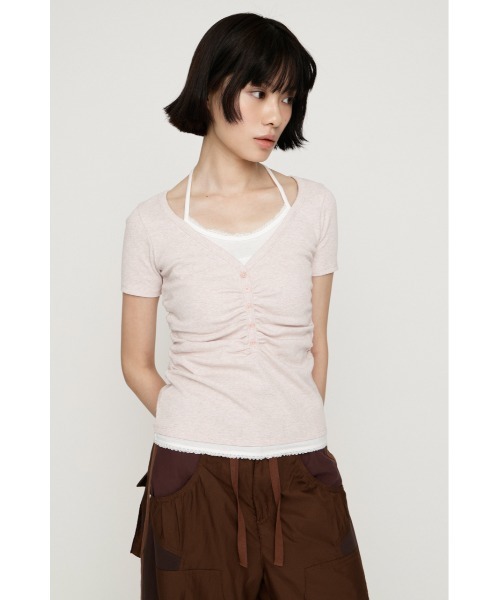SLY（スライ）の「LAYERED LIKE CUT S/S TOPS レイヤードライクカットショートスリーブトップス 夏服 秋服（Tシャツ/カットソー・レディース・ライトピンク/ネイビー/ライトブラック/オフホワイト・FREE）」の7枚目の写真