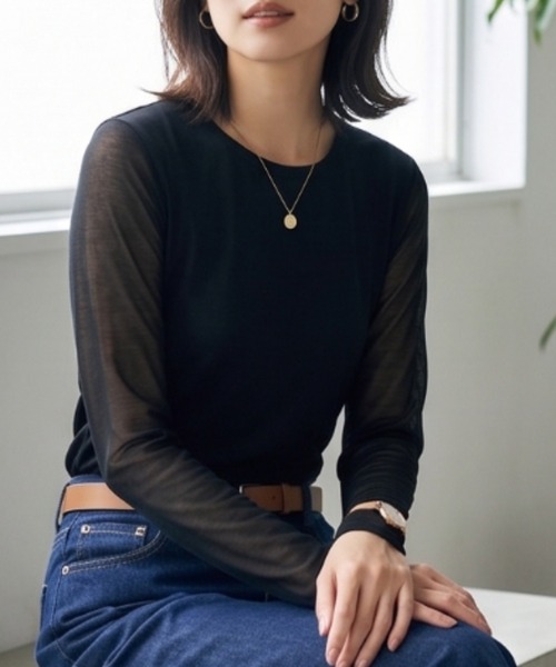 Belta attrice(ベルタアトリーチェ)の「【秋新作】夢見るスムースコットン100 レイヤード見えクルーネック長袖シアー インナーカットソー/薄手 袖1重 秋冬(Tシャツ/カットソー・レディース・ローズ/バーガンディー/ワイン/ダークカーキ/グレー/ライトグリーン/ブラック/ストーン/ターコイズブルー/ダークパープル/サンドベージュ・FREE)」の13枚目の写真