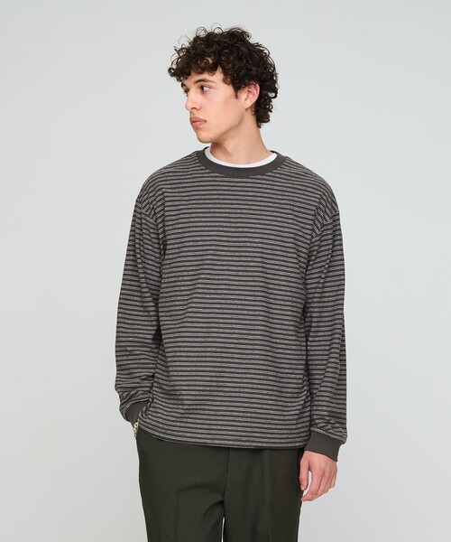 ラフ ボーダー クルーネック 長袖 Tシャツ（Tシャツ/カットソー