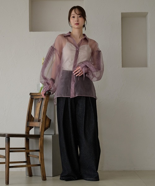 mideal(マイディール)の「drost sleeve sheer shirt / ドロストスリーブシアーシャツ(シャツ/ブラウス・レディース・オレンジ/ベビーピンク/パープル・FREE)」の15枚目の写真
