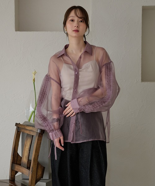 mideal(マイディール)の「drost sleeve sheer shirt / ドロストスリーブシアーシャツ(シャツ/ブラウス・レディース・オレンジ/ベビーピンク/パープル・FREE)」の11枚目の写真