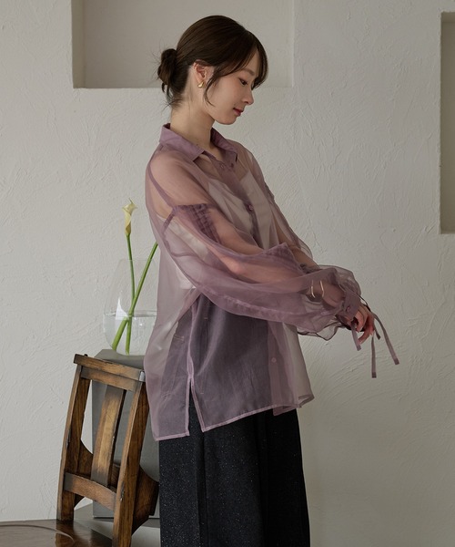 mideal(マイディール)の「drost sleeve sheer shirt / ドロストスリーブシアーシャツ(シャツ/ブラウス・レディース・オレンジ/ベビーピンク/パープル・FREE)」の12枚目の写真