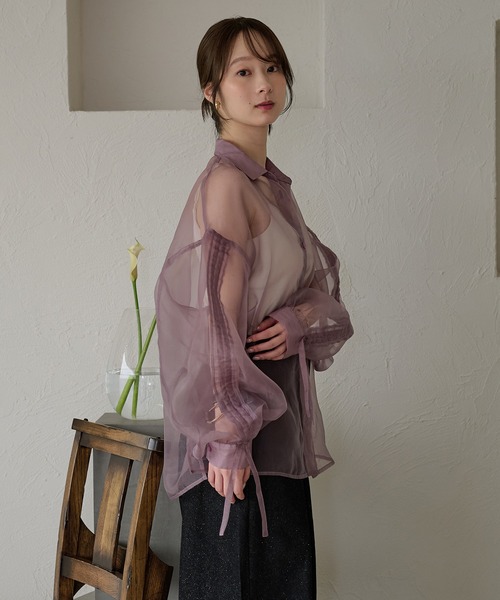 mideal(マイディール)の「drost sleeve sheer shirt / ドロストスリーブシアーシャツ(シャツ/ブラウス・レディース・オレンジ/ベビーピンク/パープル・FREE)」の13枚目の写真