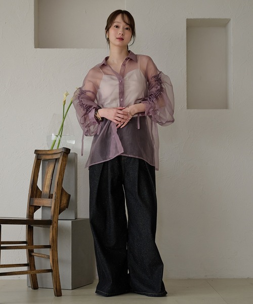 mideal(マイディール)の「drost sleeve sheer shirt / ドロストスリーブシアーシャツ(シャツ/ブラウス・レディース・オレンジ/ベビーピンク/パープル・FREE)」の10枚目の写真