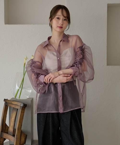 mideal(マイディール)の「drost sleeve sheer shirt / ドロストスリーブシアーシャツ(シャツ/ブラウス・レディース・オレンジ/ベビーピンク/パープル・FREE)」の7枚目の写真