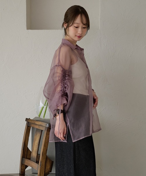 mideal(マイディール)の「drost sleeve sheer shirt / ドロストスリーブシアーシャツ(シャツ/ブラウス・レディース・オレンジ/ベビーピンク/パープル・FREE)」の8枚目の写真