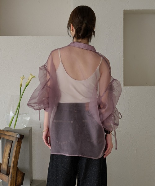 mideal(マイディール)の「drost sleeve sheer shirt / ドロストスリーブシアーシャツ(シャツ/ブラウス・レディース・オレンジ/ベビーピンク/パープル・FREE)」の9枚目の写真