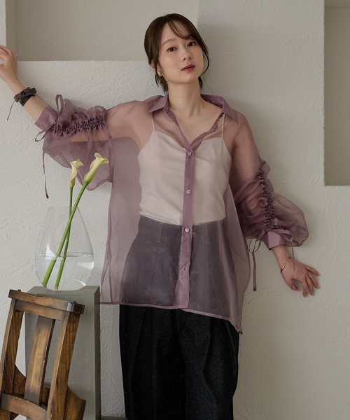 mideal(マイディール)の「drost sleeve sheer shirt / ドロストスリーブシアーシャツ(シャツ/ブラウス・レディース・オレンジ/ベビーピンク/パープル・FREE)」の5枚目の写真