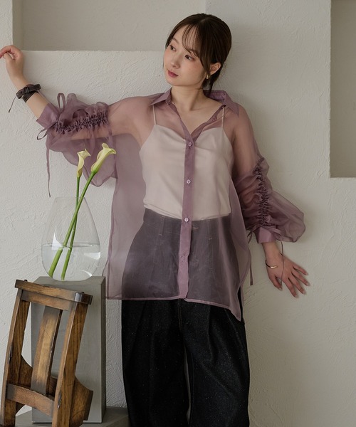 mideal(マイディール)の「drost sleeve sheer shirt / ドロストスリーブシアーシャツ(シャツ/ブラウス・レディース・オレンジ/ベビーピンク/パープル・FREE)」の6枚目の写真