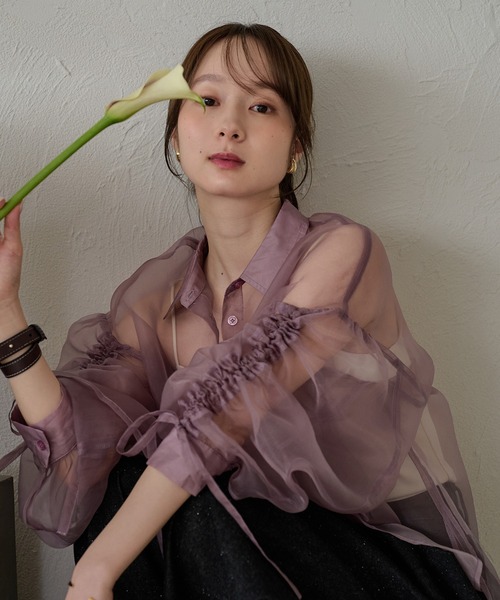 mideal(マイディール)の「drost sleeve sheer shirt / ドロストスリーブシアーシャツ(シャツ/ブラウス・レディース・オレンジ/ベビーピンク/パープル・FREE)」の4枚目の写真