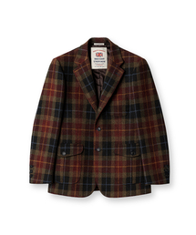 HARRIS TWEED CHECKED 3 BUTTON JACKET [WINE]