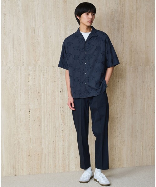 green label relaxing(グリーンレーベルリラクシング)の「コットン ジャカード オープンカラー 半袖 シャツ(シャツ/ブラウス・メンズ・ネイビー/マスタード/ナチュラル・L/M/S/XL)」の5枚目の写真