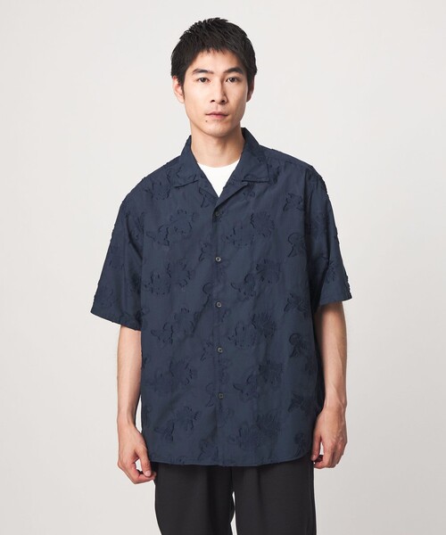 green label relaxing(グリーンレーベルリラクシング)の「コットン ジャカード オープンカラー 半袖 シャツ(シャツ/ブラウス・メンズ・ネイビー/マスタード/ナチュラル・L/M/S/XL)」の6枚目の写真