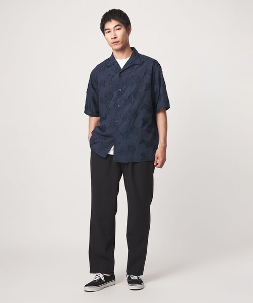 green label relaxing(グリーンレーベルリラクシング)の「コットン ジャカード オープンカラー 半袖 シャツ(シャツ/ブラウス・メンズ・ネイビー/マスタード/ナチュラル・L/M/S/XL)」の7枚目の写真