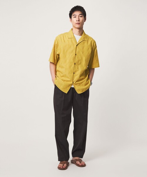 green label relaxing(グリーンレーベルリラクシング)の「コットン ジャカード オープンカラー 半袖 シャツ(シャツ/ブラウス・メンズ・ネイビー/マスタード/ナチュラル・L/M/S/XL)」の9枚目の写真