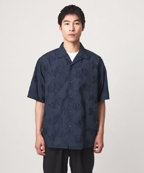 green label relaxing(グリーンレーベルリラクシング)の「コットン ジャカード オープンカラー 半袖 シャツ(シャツ/ブラウス・メンズ・ネイビー/マスタード/ナチュラル・L/M/S/XL)」の10枚目の写真