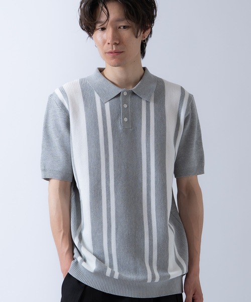 Crownor(クラウノアー)の「ストライプ 半袖 サマーニットポロシャツ(ポロシャツ・メンズ・ブラック/グレー/ホワイト・LARGE/MEDIUM)」の9枚目の写真