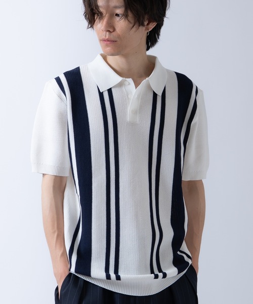 Crownor(クラウノアー)の「ストライプ 半袖 サマーニットポロシャツ(ポロシャツ・メンズ・ブラック/グレー/ホワイト・LARGE/MEDIUM)」の17枚目の写真