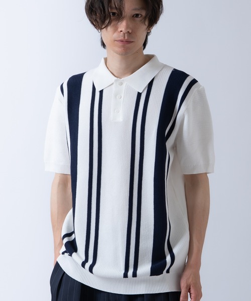 Crownor(クラウノアー)の「ストライプ 半袖 サマーニットポロシャツ(ポロシャツ・メンズ・ブラック/グレー/ホワイト・LARGE/MEDIUM)」の11枚目の写真