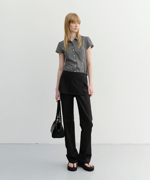 SKIRT LAYERED SLIM PANTS_UDPA6B226_BLACK（スラックス）｜DUNST