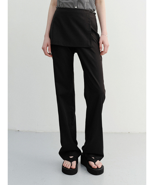 SKIRT LAYERED SLIM PANTS_UDPA6B226_BLACK（スラックス）｜DUNST