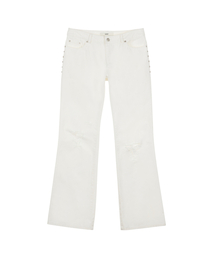 STUD LINE DAMEGE BOOTS CUT DENIM IN WHITE