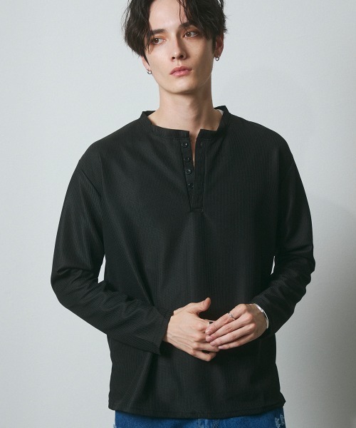 DAZE(デイズ)の「ポリエステルツイル ヘンリーネック ロングスリーブシャツ(Tシャツ/カットソー・メンズ・ブラック・SMALL/MEDIUM/LARGE/X-LARGE)」の8枚目の写真