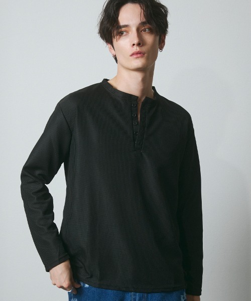 DAZE(デイズ)の「ポリエステルツイル ヘンリーネック ロングスリーブシャツ(Tシャツ/カットソー・メンズ・ブラック・SMALL/MEDIUM/LARGE/X-LARGE)」の9枚目の写真