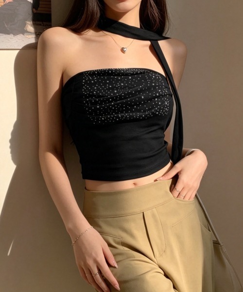 Miniministore(ミニミニストア)の「ラインストーンベアトップ きれいめ 夏服(チューブトップ・レディース・ホワイト/ブラック/グレー/イエロー/ラベンダー/ライトピンク・FREE)」の22枚目の写真