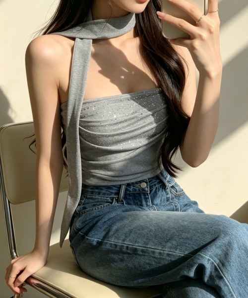 Miniministore(ミニミニストア)の「ラインストーンベアトップ きれいめ 夏服(チューブトップ・レディース・ホワイト/ブラック/グレー/イエロー/ラベンダー/ライトピンク・FREE)」の20枚目の写真