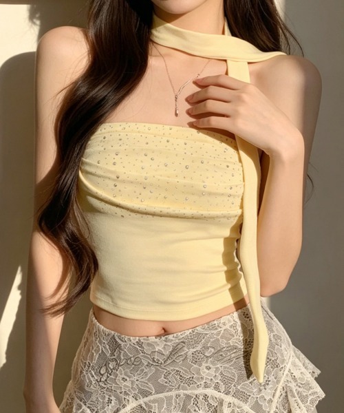 Miniministore(ミニミニストア)の「ラインストーンベアトップ きれいめ 夏服(チューブトップ・レディース・ホワイト/ブラック/グレー/イエロー/ラベンダー/ライトピンク・FREE)」の19枚目の写真