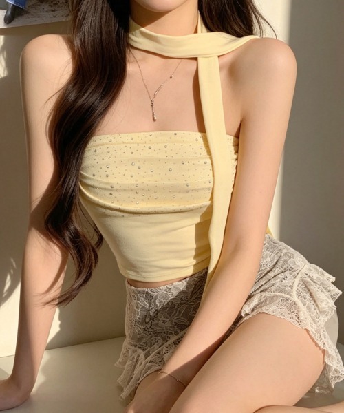 Miniministore(ミニミニストア)の「ラインストーンベアトップ きれいめ 夏服(チューブトップ・レディース・ホワイト/ブラック/グレー/イエロー/ラベンダー/ライトピンク・FREE)」の17枚目の写真