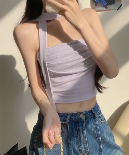 Miniministore(ミニミニストア)の「ラインストーンベアトップ きれいめ 夏服(チューブトップ・レディース・ホワイト/ブラック/グレー/イエロー/ラベンダー/ライトピンク・FREE)」の13枚目の写真