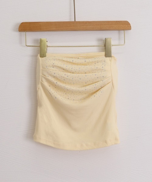 Miniministore(ミニミニストア)の「ラインストーンベアトップ きれいめ 夏服(チューブトップ・レディース・ホワイト/ブラック/グレー/イエロー/ラベンダー/ライトピンク・FREE)」の10枚目の写真