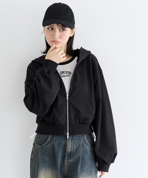 coca(coca)(コカ)の「ユース クロップドパーカー(パーカー・レディース・ブラック/ライトグレー・S/M/L)」の9枚目の写真