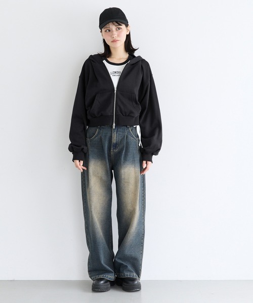 coca(coca)(コカ)の「ユース クロップドパーカー(パーカー・レディース・ブラック/ライトグレー・S/M/L)」の11枚目の写真