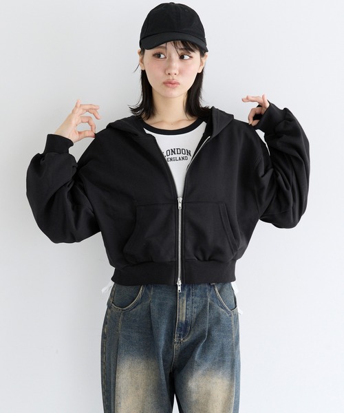 coca(coca)(コカ)の「ユース クロップドパーカー(パーカー・レディース・ブラック/ライトグレー・S/M/L)」の12枚目の写真