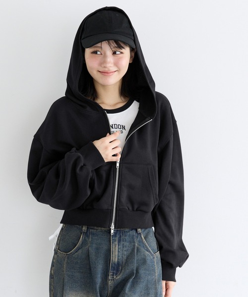 coca(coca)(コカ)の「ユース クロップドパーカー(パーカー・レディース・ブラック/ライトグレー・S/M/L)」の13枚目の写真