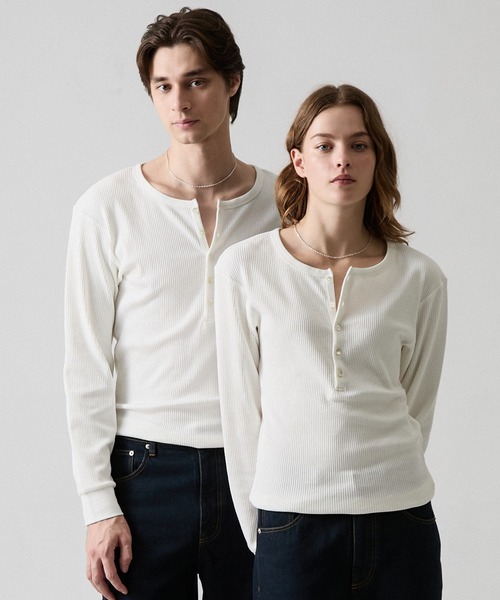 CLEL（クレイル）の「【CLEL】Giza Cotton Ribbed Henley Neck T-shirt / ギザコットンリブヘンリーネックTシャツ（Tシャツ/カットソー・メンズ・ネイビー/グレー/ホワイト/ブラック・XS/S/M/L）」の2枚目の写真
