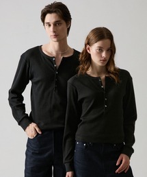 CLEL(�N���C��)�́yCLEL�zGiza Cotton Ribbed Henley Neck T-shirt / �M�U�R�b�g�����u�w�����[�l�b�NT�V���c(T�V���c/�J�b�g�\�[)