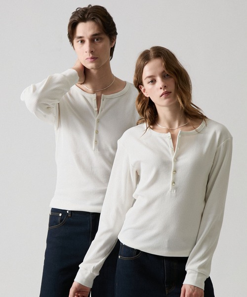 CLEL（クレイル）の「【CLEL】Giza Cotton Ribbed Henley Neck T-shirt / ギザコットンリブヘンリーネックTシャツ（Tシャツ/カットソー・メンズ・ネイビー/グレー/ホワイト/ブラック・XS/S/M/L）」の16枚目の写真