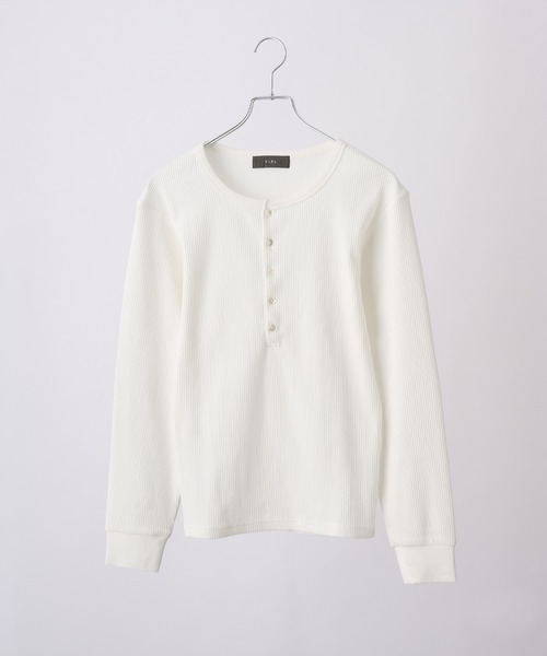 CLEL（クレイル）の「【CLEL】Giza Cotton Ribbed Henley Neck T-shirt / ギザコットンリブヘンリーネックTシャツ（Tシャツ/カットソー・メンズ・ネイビー/グレー/ホワイト/ブラック・XS/S/M/L）」の7枚目の写真