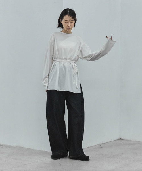 feepur(フェピュール)の「アシンメトリーウエストロープラグランロンTee(Tシャツ/カットソー・レディース・ブラック/オフホワイト・MEDIUM)」の4枚目の写真