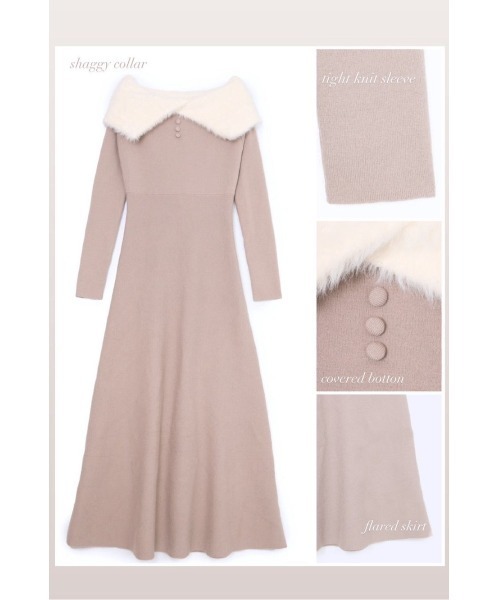 MISTREASS(ミストレアス)の「Shaggy Collar Off Shoulder Knit Dress(ワンピース・レディース・ベージュ・FREE)」の10枚目の写真