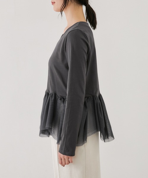 VIS(ビス)の「イレヘムチュールペプラムプルオーバー(Tシャツ/カットソー・レディース・キナリ/チャコールグレー/ピンク・FREE)」の6枚目の写真