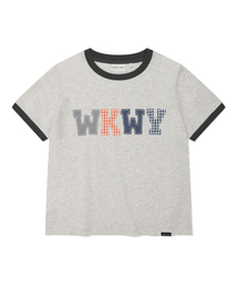 ウィメンズタイポパッチワーク半袖Tシャツオートミール
