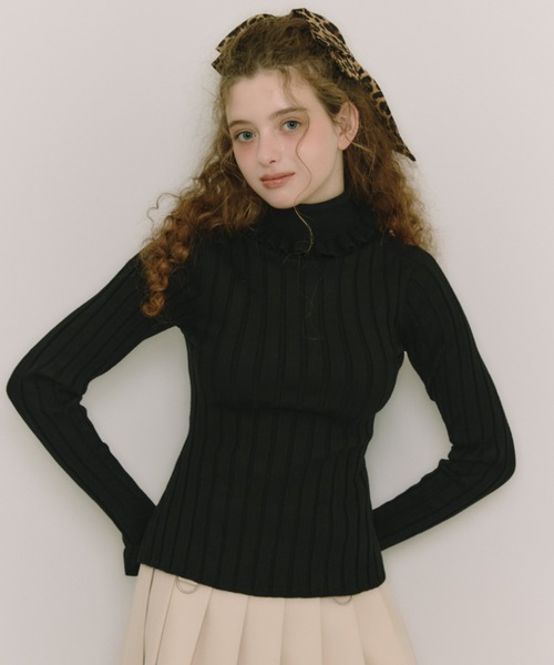 idem(イデム)の「frill turtleneck lib knit / フリルタートルネックニット(ニット/セーター・レディース・ブラック/ブルー/アイボリー・FREE)」の11枚目の写真