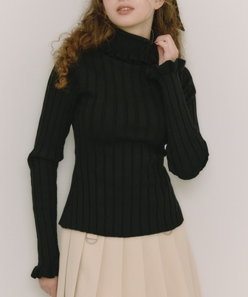 idem(イデム)の「frill turtleneck lib knit / フリルタートルネックニット(ニット/セーター・レディース・ブラック/ブルー/アイボリー・FREE)」の12枚目の写真