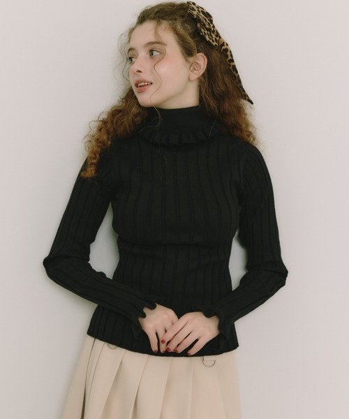 idem(イデム)の「frill turtleneck lib knit / フリルタートルネックニット(ニット/セーター・レディース・ブラック/ブルー/アイボリー・FREE)」の17枚目の写真