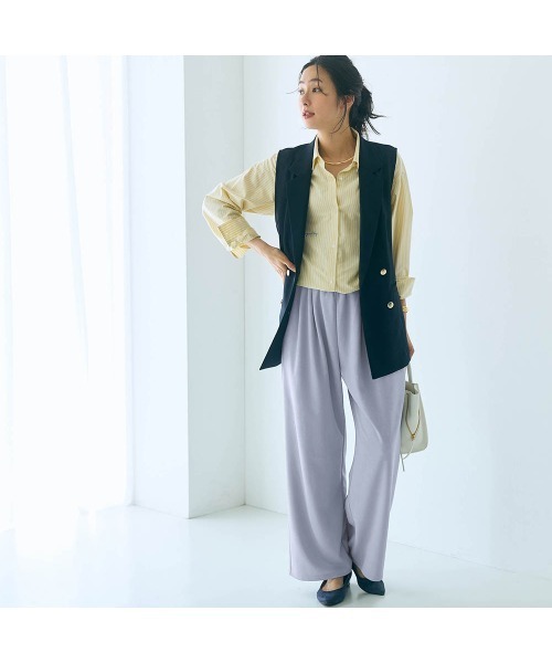 Belle Maison(ベルメゾン)の「ワイドストレートパンツ【乾燥機OK】(その他パンツ・レディース・ブラック/ベージュ/グレイッシュブルー/モカ・S/L/M)」の10枚目の写真